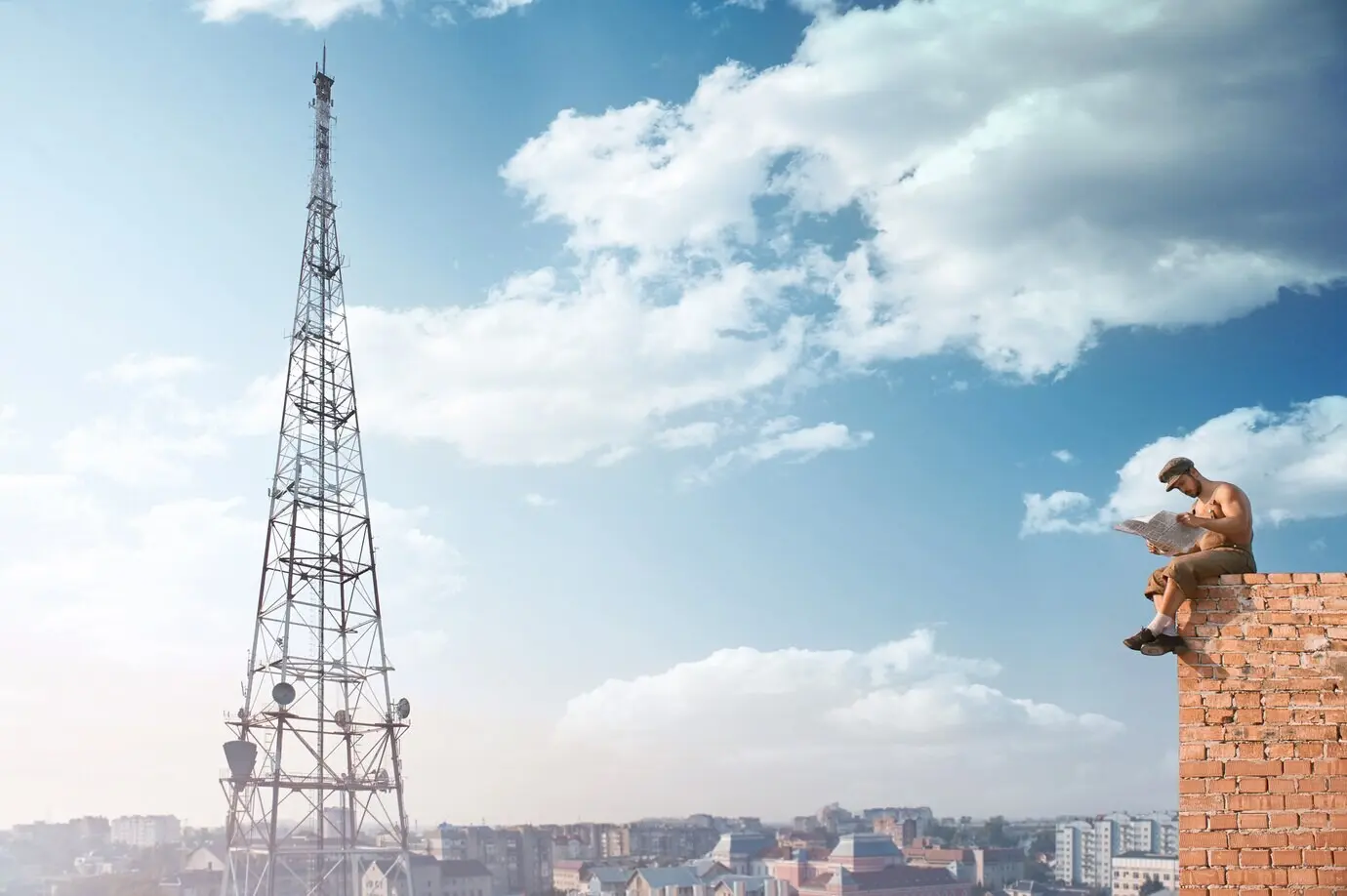 A male builder at a construction site